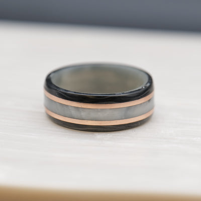 The Mother of Pearl | Trustone, Carbon Fiber, and Gold Ring - Patrick Adair Designs