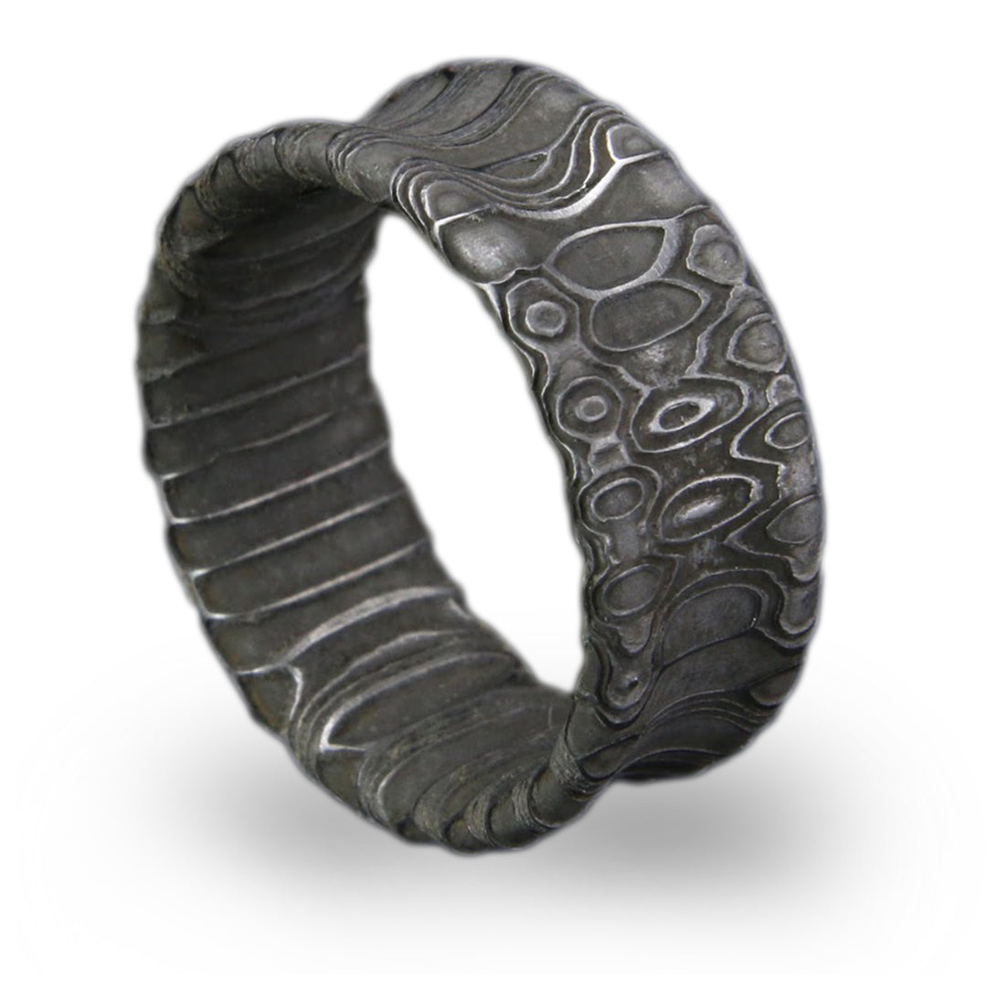 Reptilian Damascus Steel Ring - Patrick Adair Designs