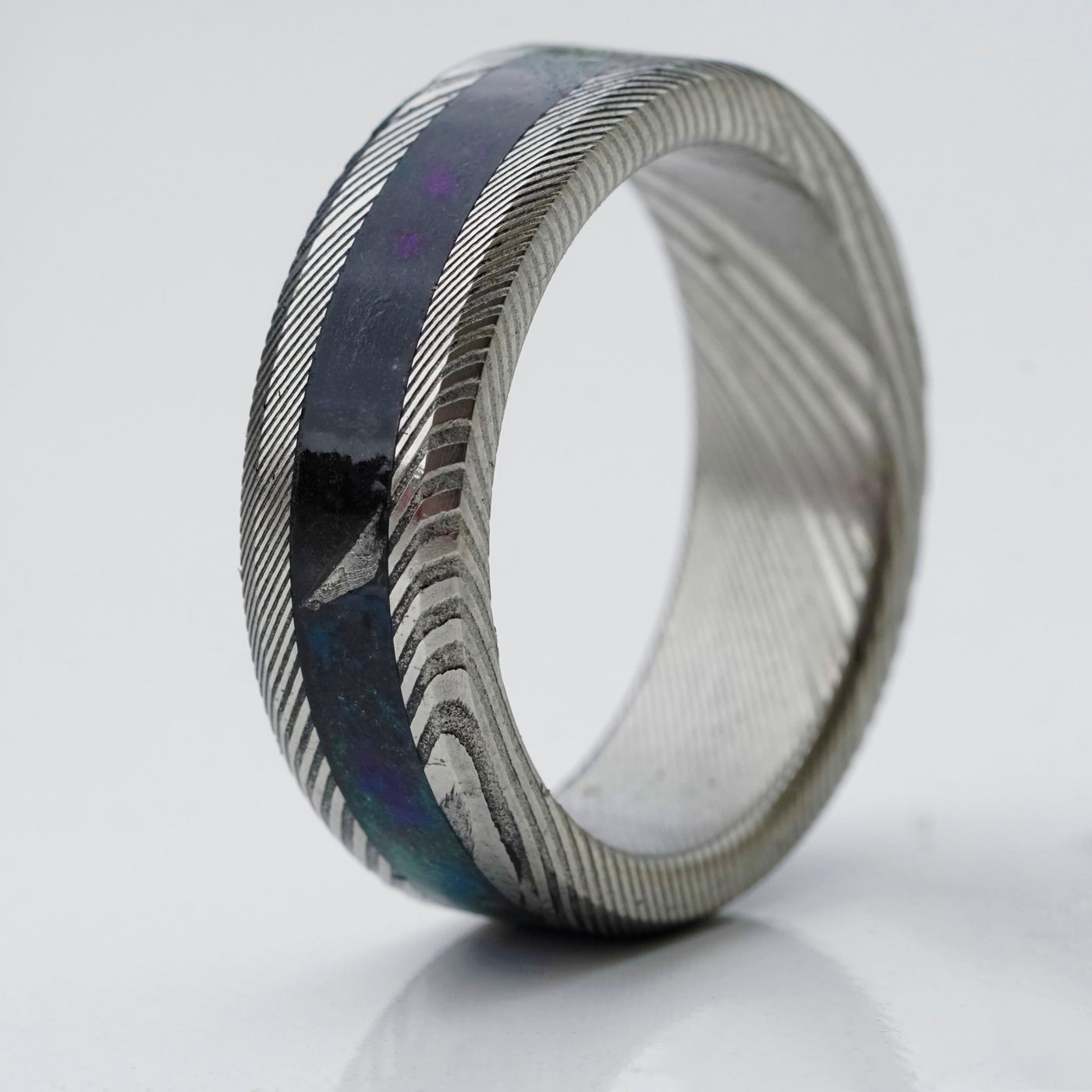 Custom Twisted Damascus Glowstone Ring - Patrick Adair Designs