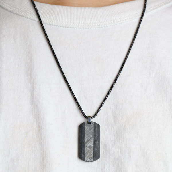 Forged Carbon Fiber and Meteorite Dog Tag Pendant