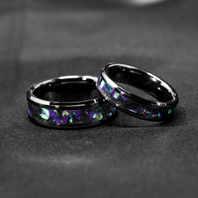 Matching Area 51 Glowstone Wedding Ring Set in Black Ceramic - Patrick Adair Designs
