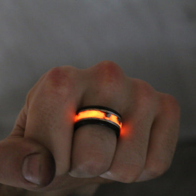 Solar Eclipse Glowstone Ring | Carbon Fiber, Meteorite, and Sterling Silver - Patrick Adair Designs