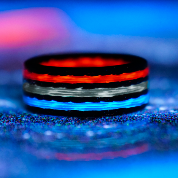 Damascus Stainless Steel Wedding Glow Ring With Hot Pink Opal Inlay. - Etsy