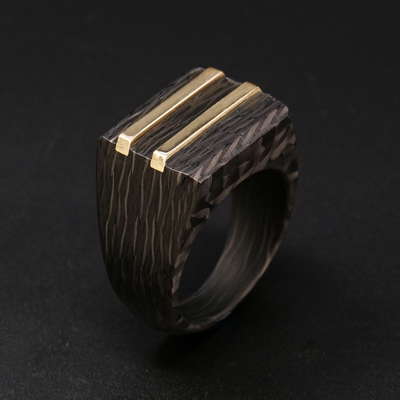 Carbon Fiber and Gold Signet Ring - Patrick Adair Designs