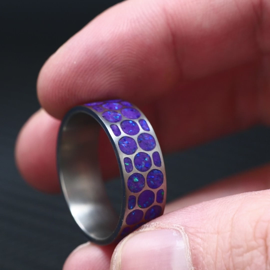 Hexagon Lavender Opal Glowstone Ring on Titanium