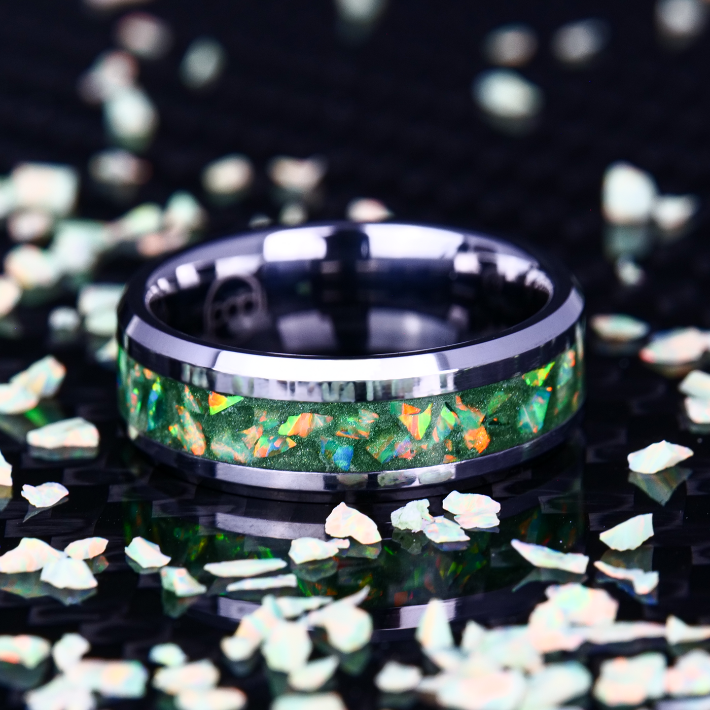 Citrus Green Opal Glowstone Ring on Tungsten - Patrick Adair Designs