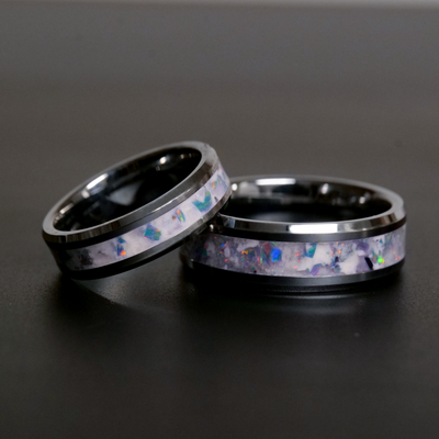 Matching Cosmic Glowstone Wedding Ring Set in Tungsten - Patrick Adair Designs