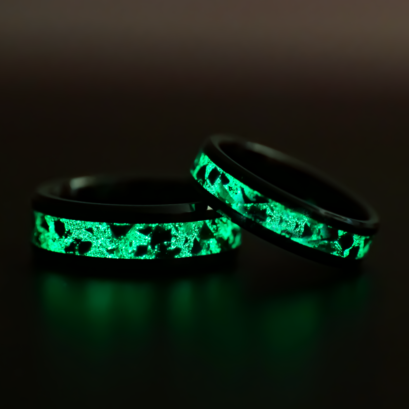 Matching Ember Glowstone Wedding Ring Set in Black Ceramic - Patrick Adair Designs