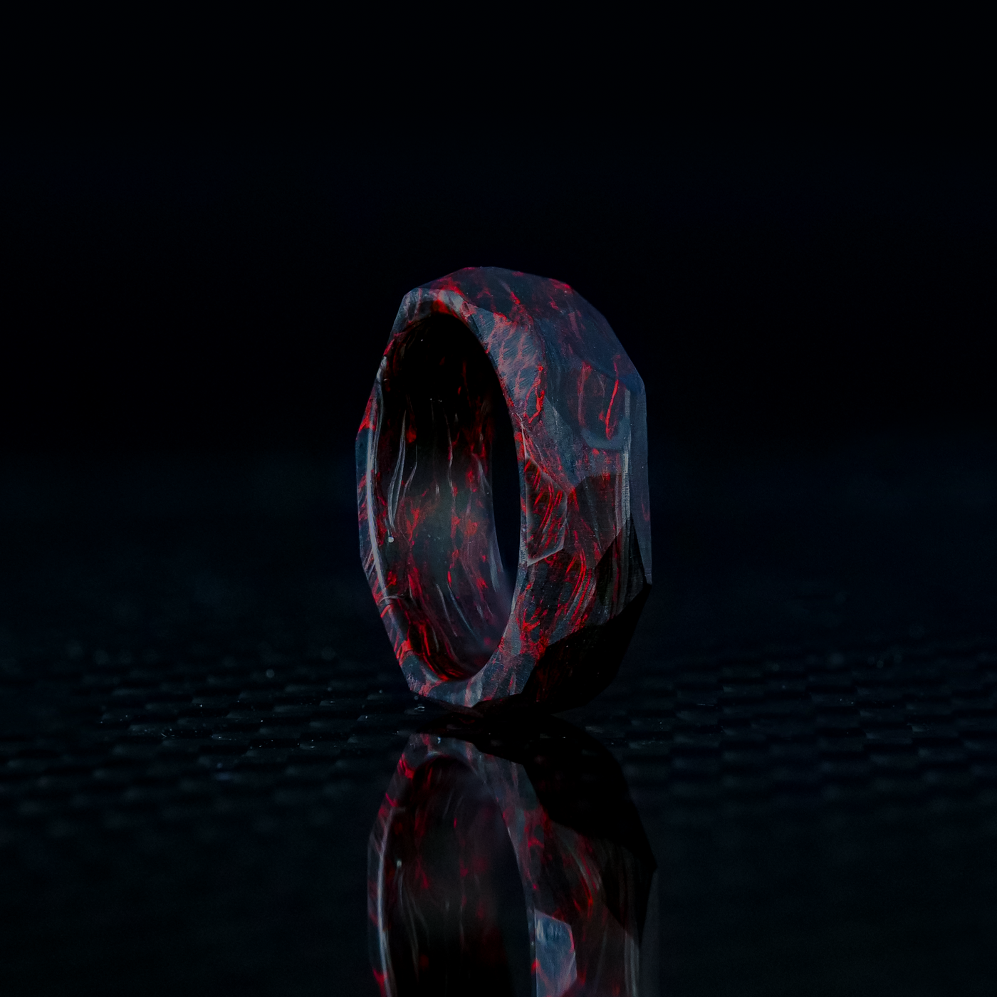 Obsidian Red Burl Carbon Fiber Ring - Patrick Adair Designs
