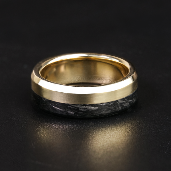 Carbon Fiber Inlay And 14K Gold Ring For Men