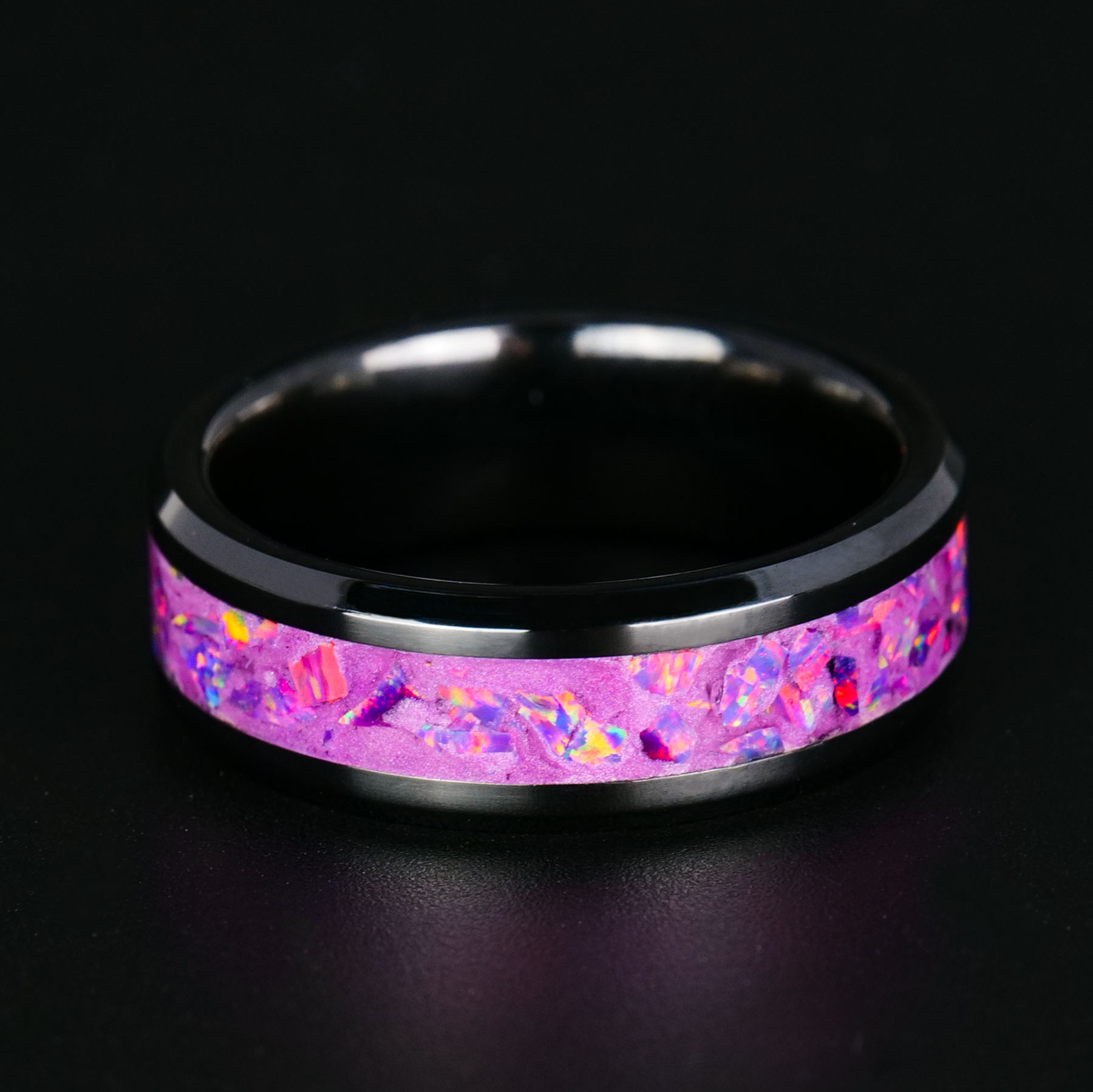 Black Purple-Pink Diamond Halo Matching Engagement Ring Set