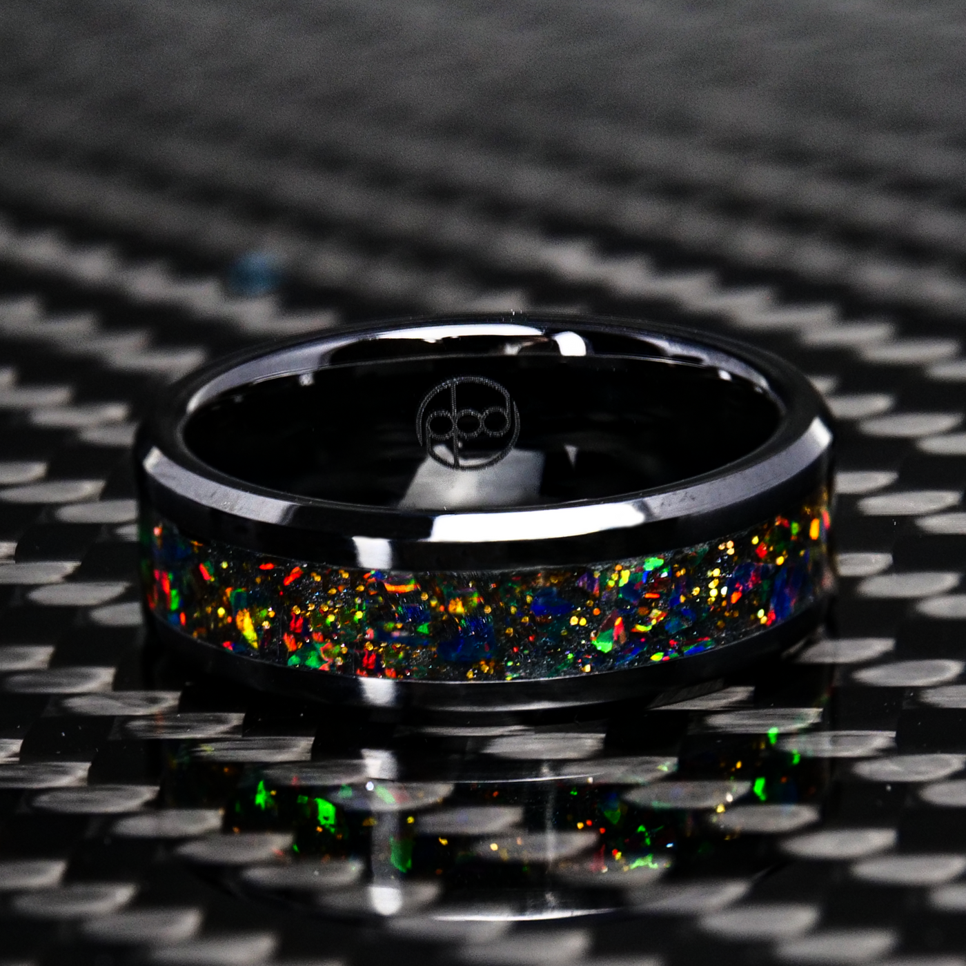 Glow Stone Rings Radiant Black Fire Opal Glowstone Ring on Black Ceramic– Patrick Adair ...