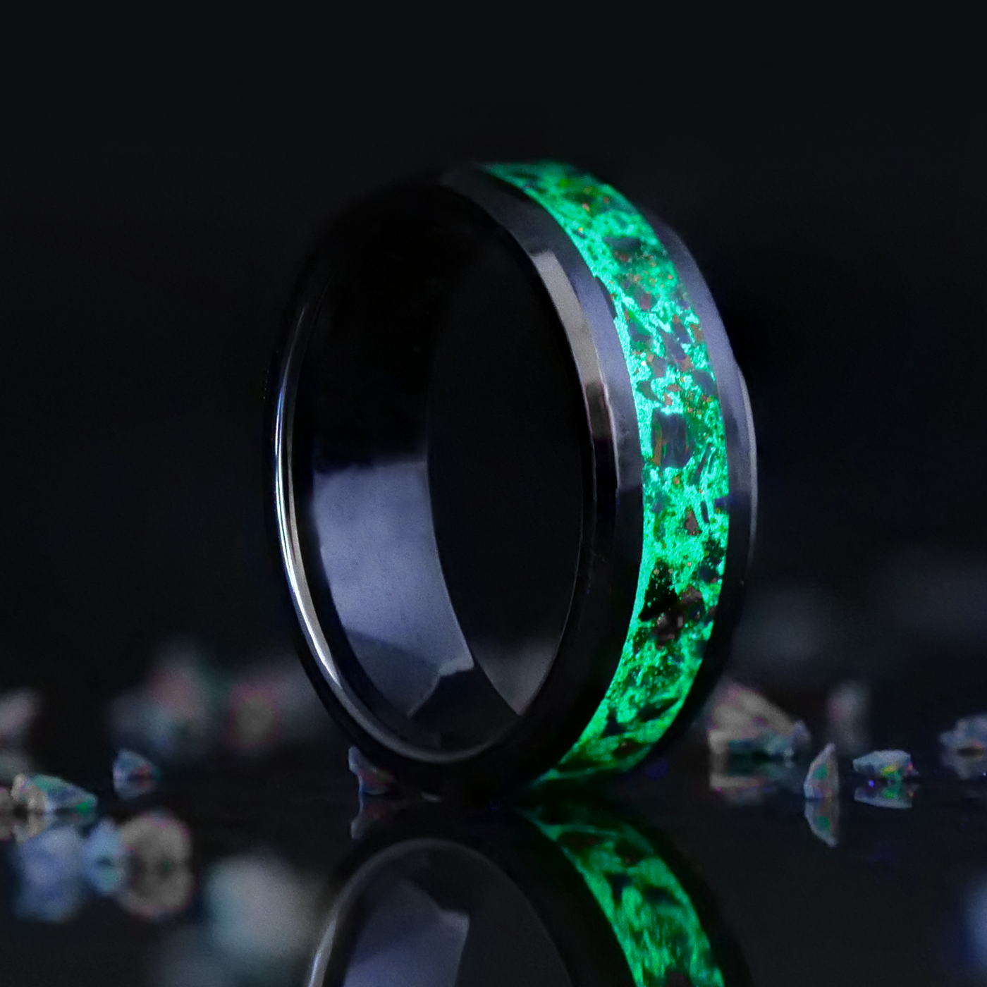 Glow Stone Rings Radiant Black Fire Opal Glowstone Ring on Black Ceramic– Patrick Adair ...