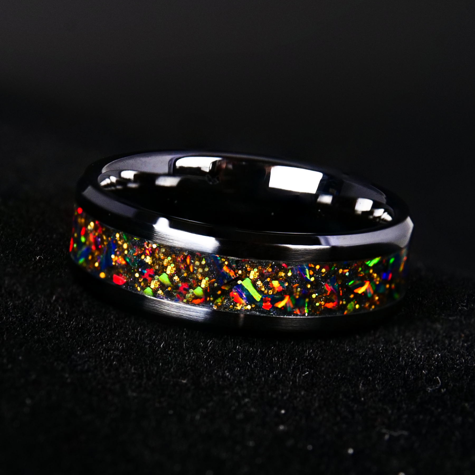 Glow Stone Rings Radiant Black Fire Opal Glowstone Ring on Black Ceramic– Patrick Adair ...