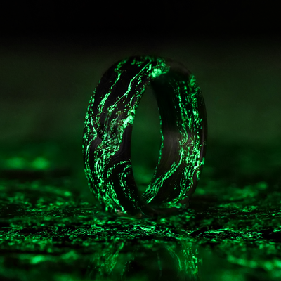 Green Glow Burl Carbon Fiber Ring - Patrick Adair Designs