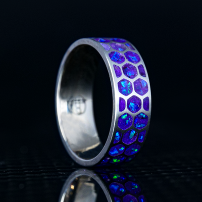 Hexagon Lavender Opal Glowstone Ring on Titanium - Patrick Adair Designs