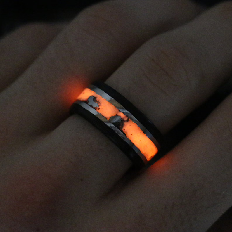 Solar Eclipse Glowstone Ring | Carbon Fiber, Meteorite, and Sterling Silver - Patrick Adair Designs