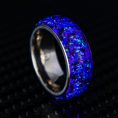 Lavender Opal Halo Glowstone Ring on Titanium - Patrick Adair Designs