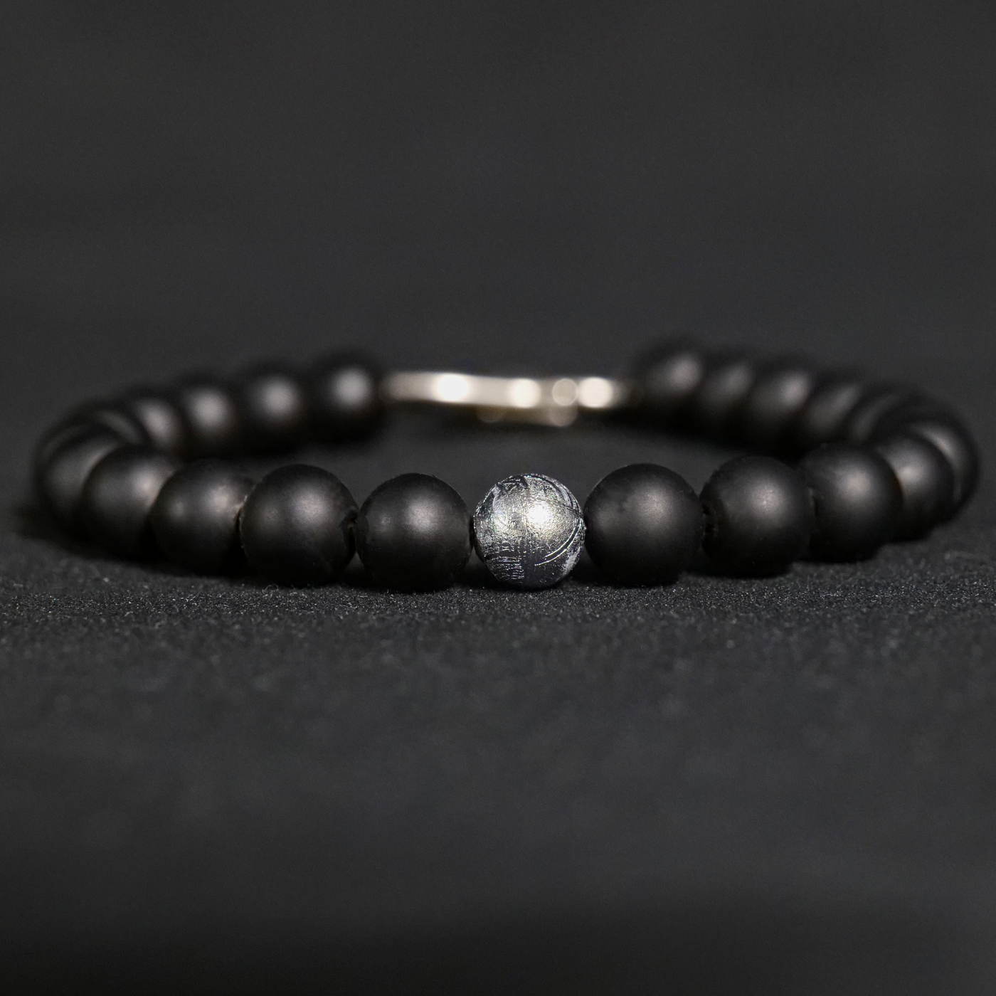 Men's Black Onyx Beaded Bracelet with Sterling Silver Clasp