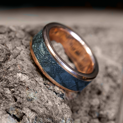 Solid Gold Ring with Meteorite Inlay - Patrick Adair Designs