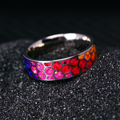 Hexagon Prismatic Opal Glowstone Ring on Titanium - Patrick Adair Designs