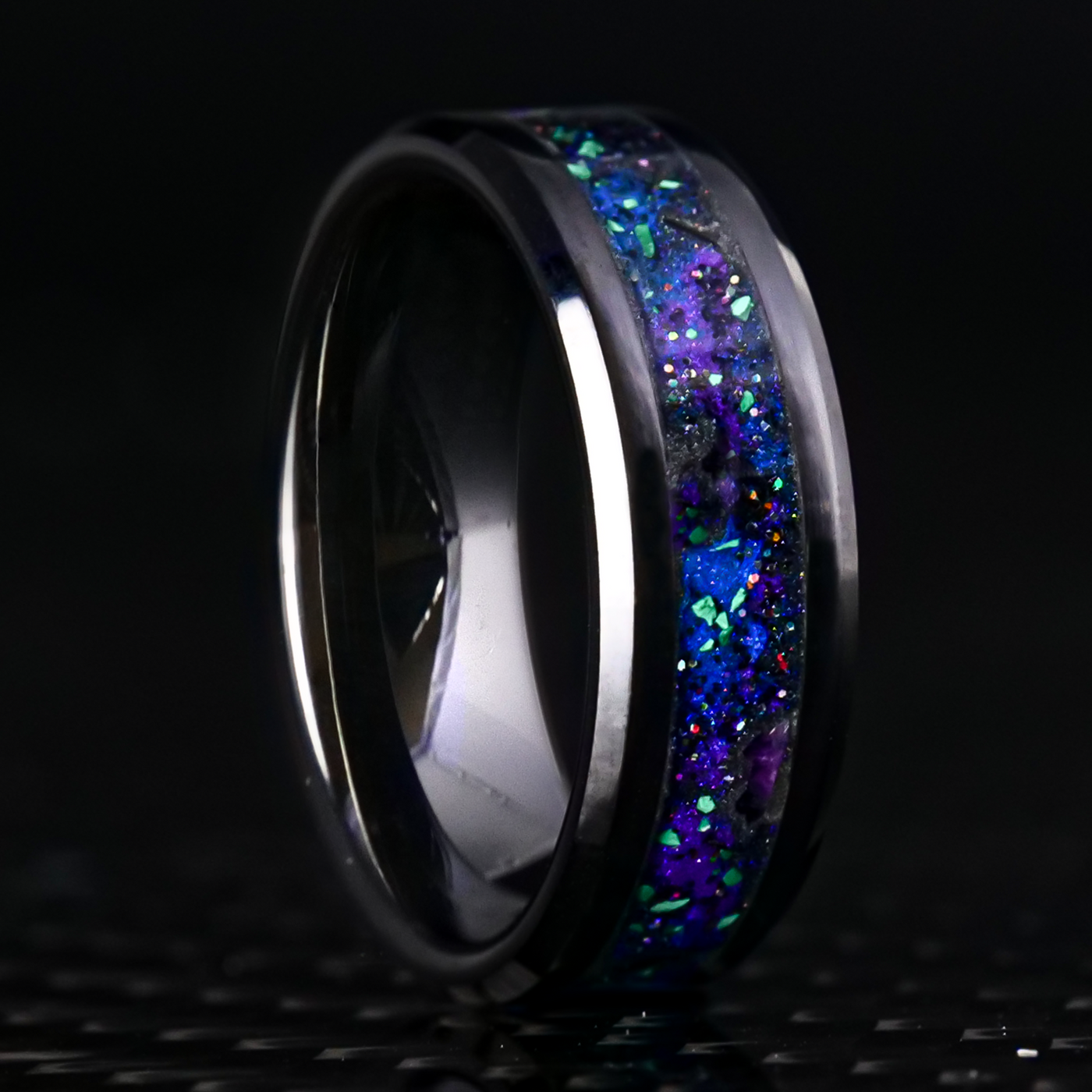 Big Size Men Ring Deep Purple Resin Ring Copper Gold Flakes 