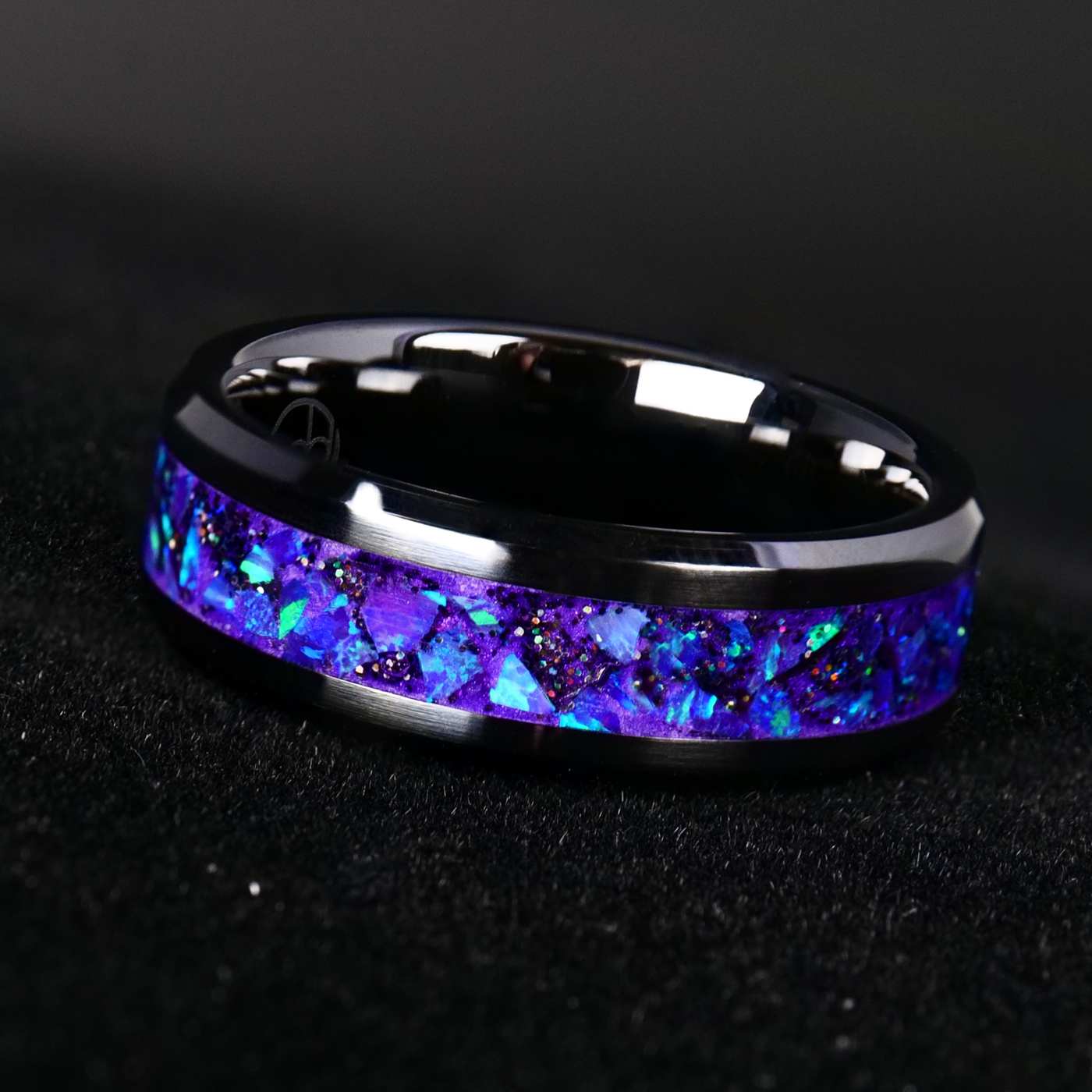 Radiant Lavender Opal Glowstone Ring on Black Ceramic