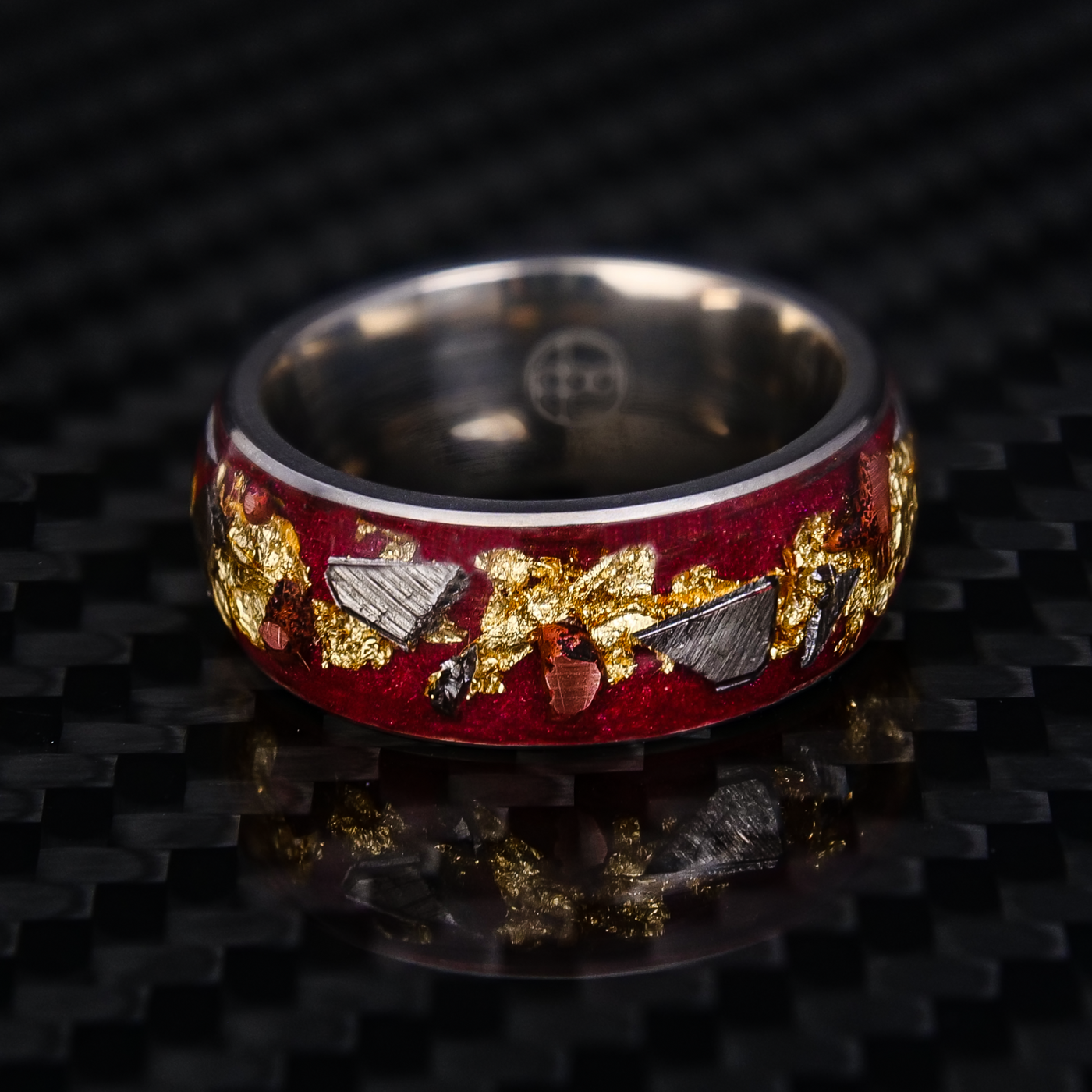 Regal Halo Glowstone Ring on Titanium | Meteorite, Copper, and Gold Leaf - Patrick Adair Designs