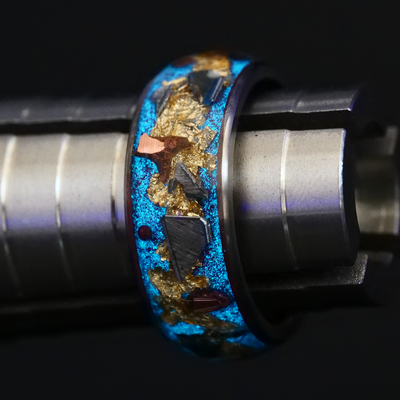 Regal Halo Glowstone Ring on Titanium | Meteorite, Copper, and Gold Leaf - Patrick Adair Designs