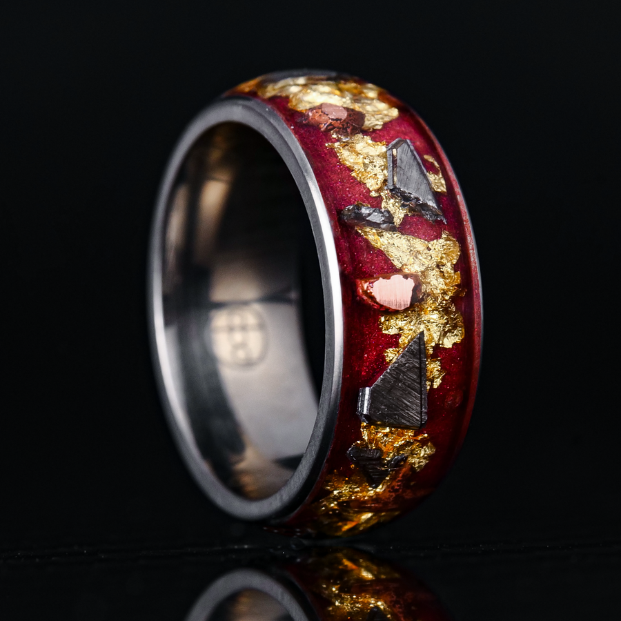 Regal Halo Glowstone Ring on Titanium | Meteorite, Copper, and Gold Leaf - Patrick Adair Designs