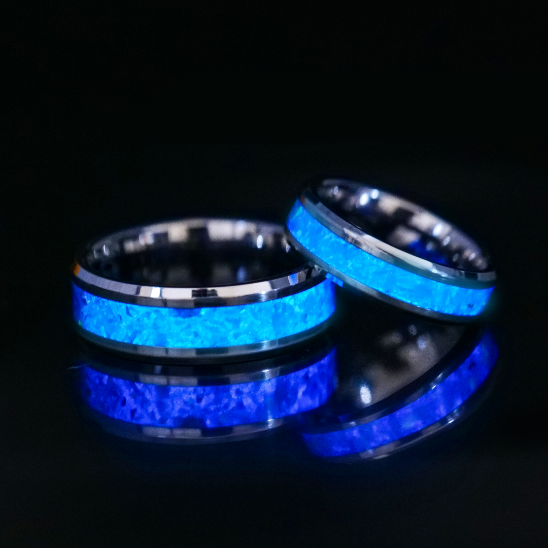 Ocean blue glow ring | opal glow ring | opal inlay ring authentic | couple rings | engagement ring | glow in the dark | couple gift